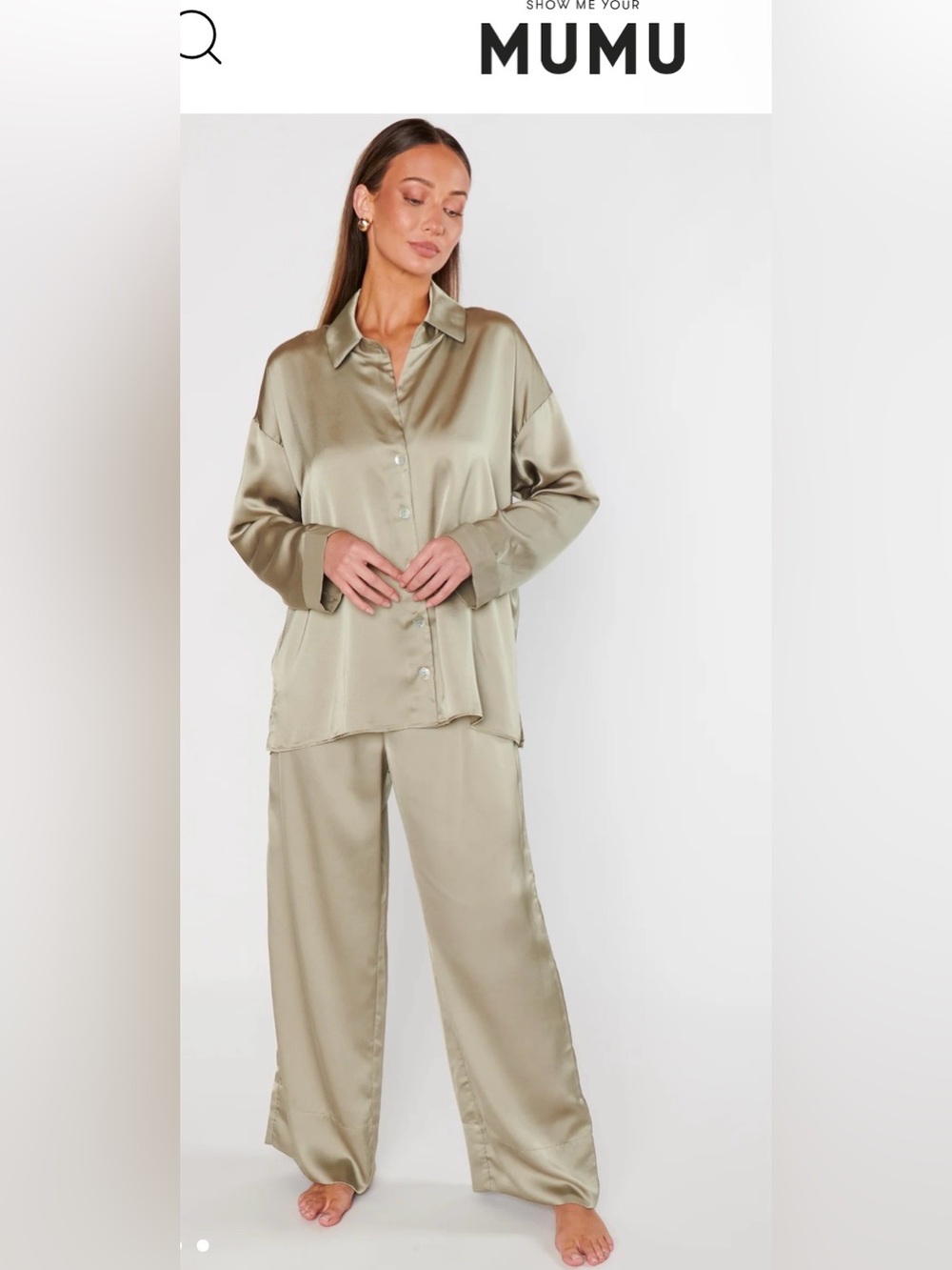 Show Me Your Mumu Always & Forever Button Down Shirt in Moss Green Luxe Satin